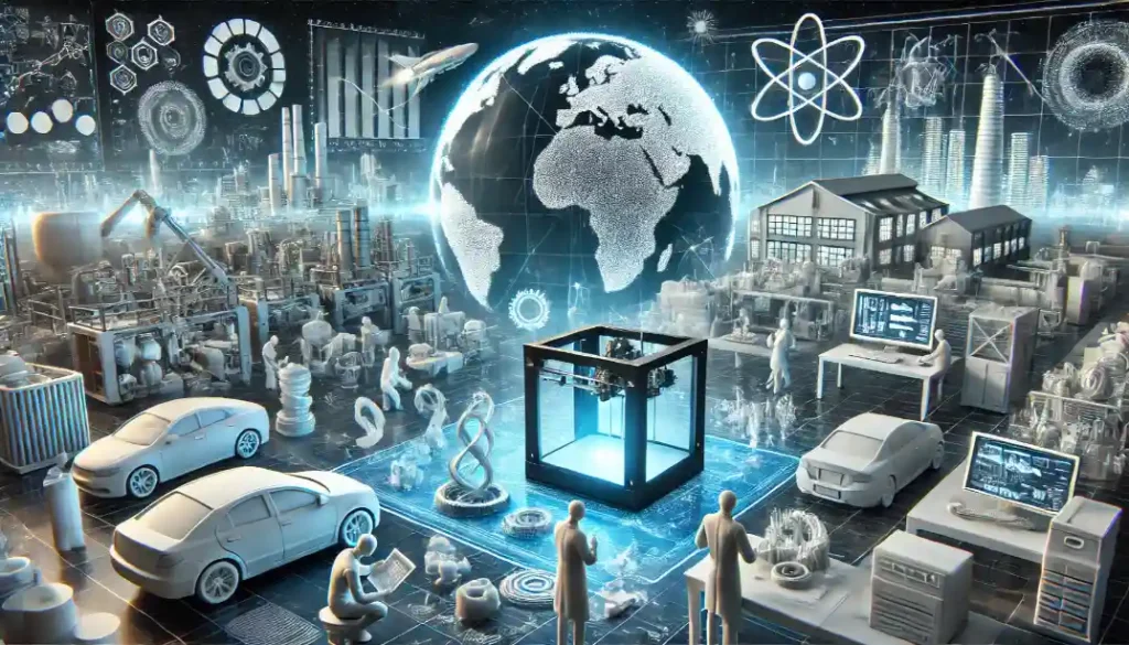 Illustration of 3D printing innovation and its impact on industries.