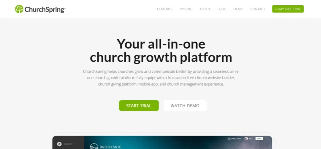 ChurchSpring homepage screenshot displaying its main interface.