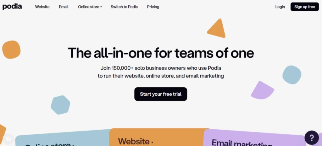 Podia homepage screenshot displaying its main interface.