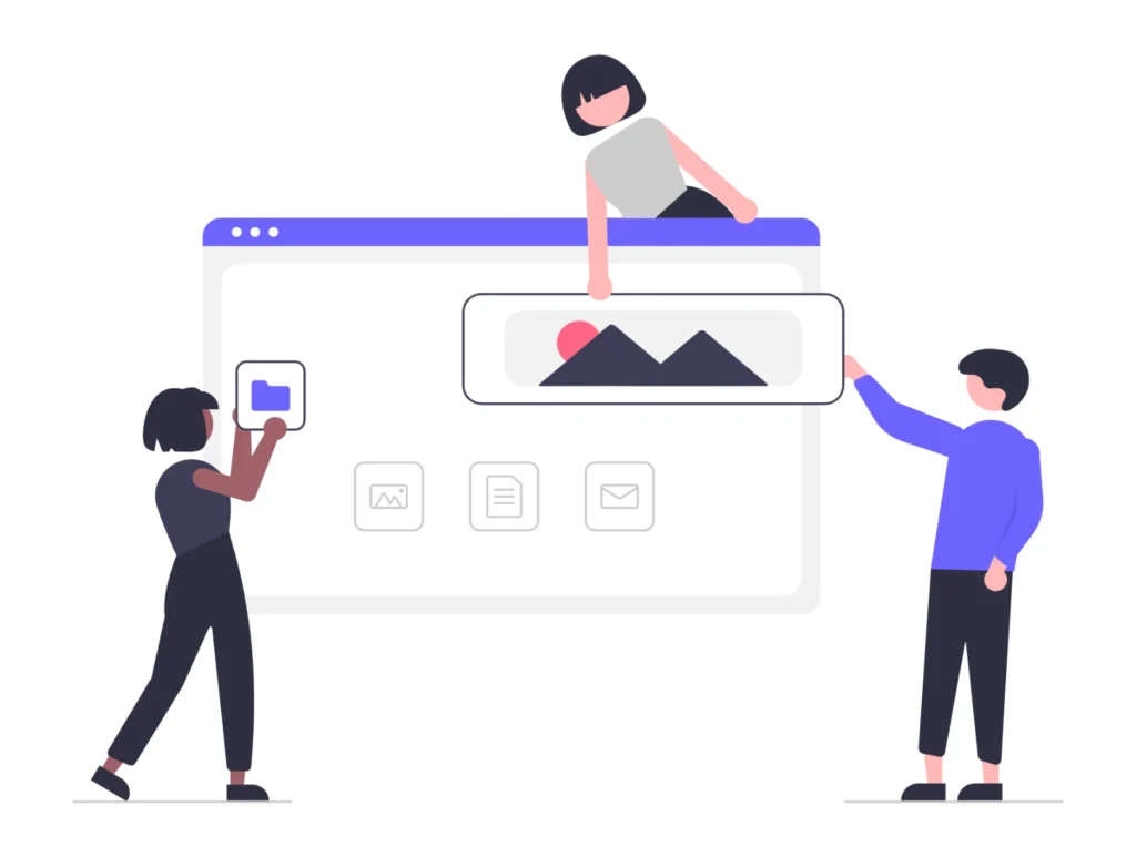 Illustration showing web developers creating a website.