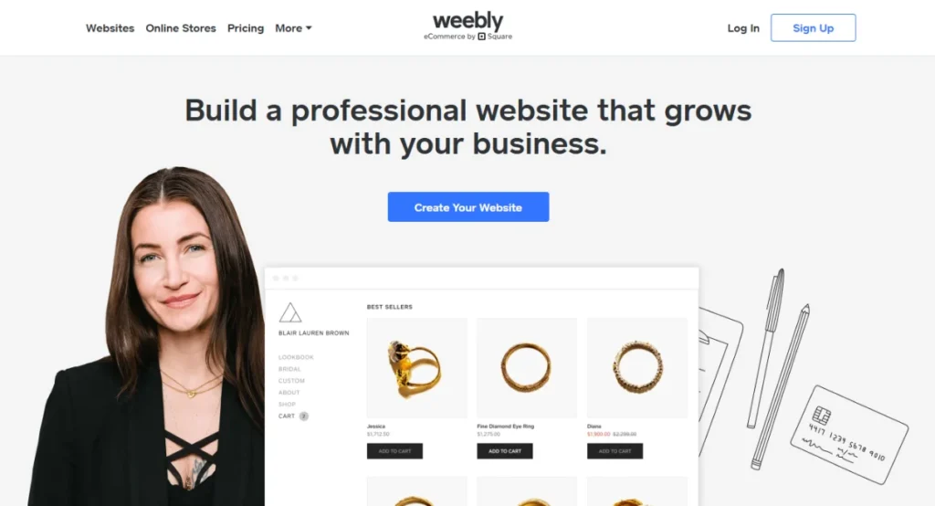 Screenshot of Weebly website builder homepage.