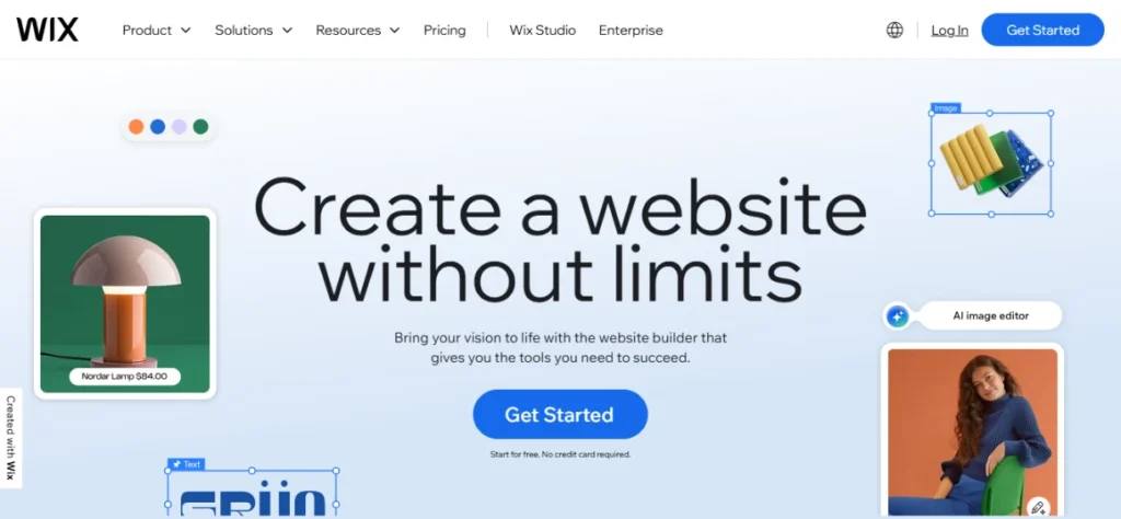 Wix homepage screenshot displaying its main interface.